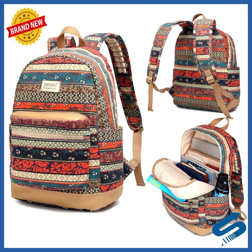 Bohemian Laptop Backpack with Massage Straps USB Charging Travel Outdoor